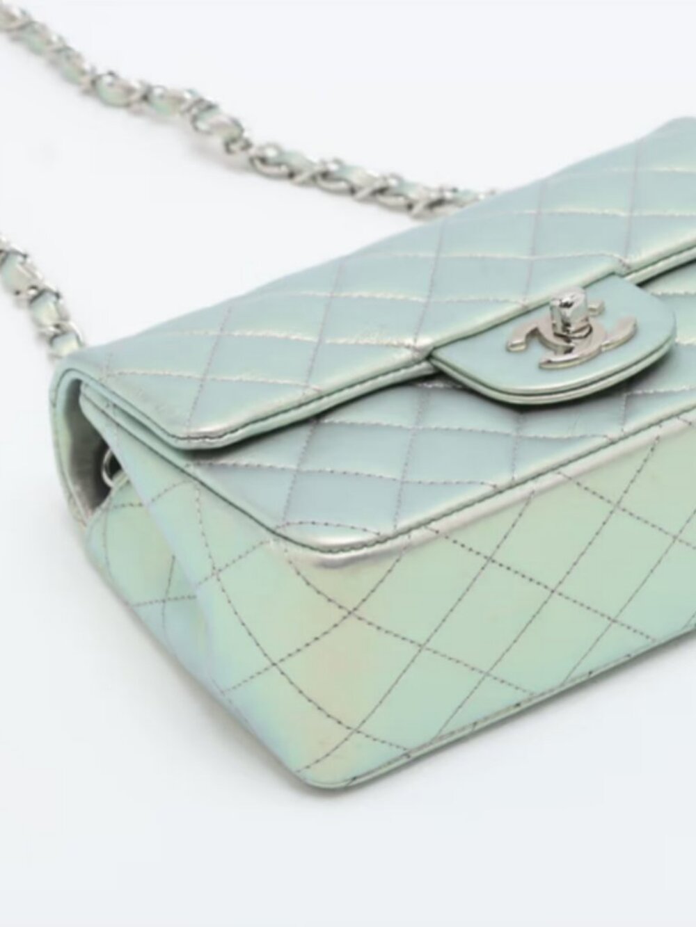Chanel CC Logo Mini Matelasse 20 Leather Single Flap Single Chain Bag Silver - Picture 4 of 10